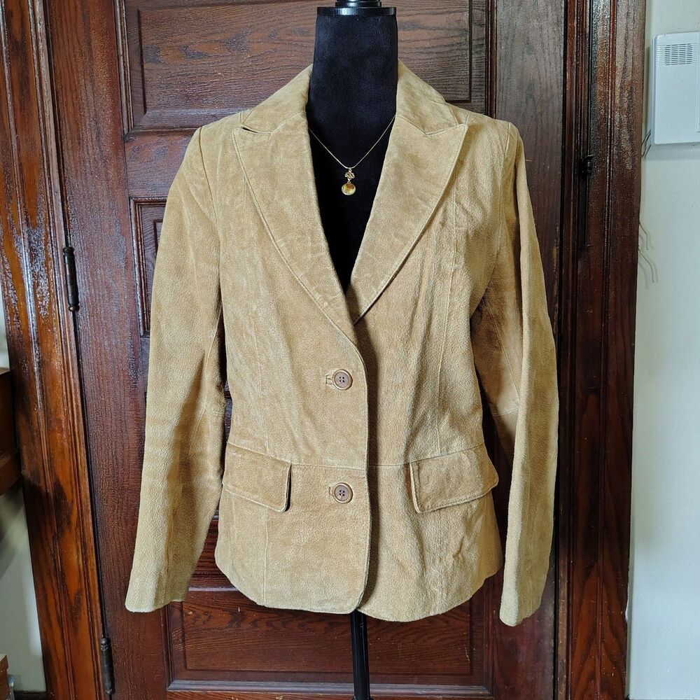 Beautiful Retro VTG Tan Leather Suede Boho Chic Western Wmns Blazer Sz 12